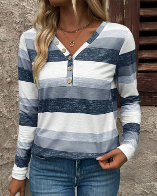 Button V-Neck Printed Top