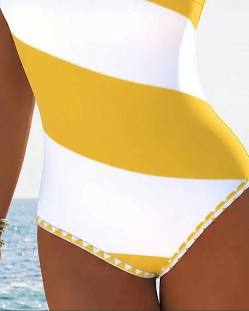 Color-Blocked Striped One-Piece