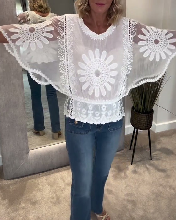Embroidered Bat Lace Blouse