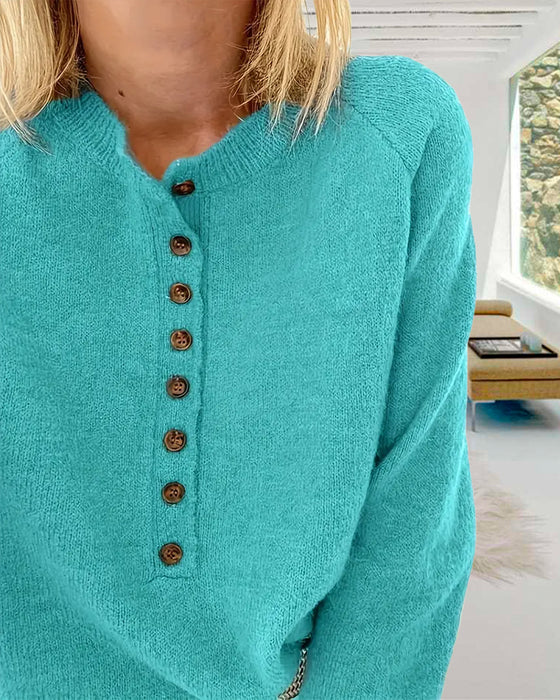 Solid color single breasted casual pullover sweater