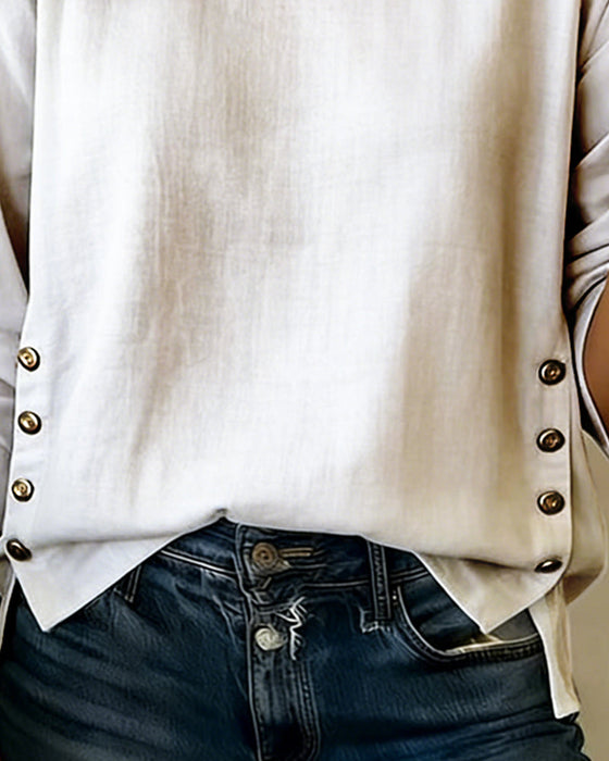 Casual Round Neck Button Design Top