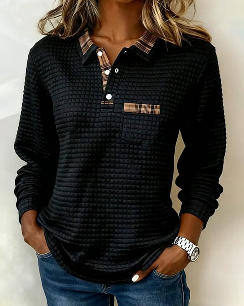 Button-Down V-Neck Color-Blocked Sweatshirt