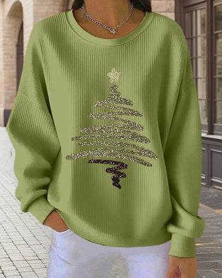 Loose Pitted Christmas Print Sweatshirt
