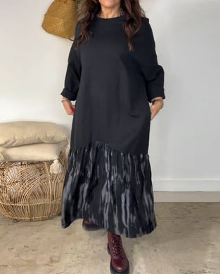 Round Neck Irregular Patchwork Print Dress