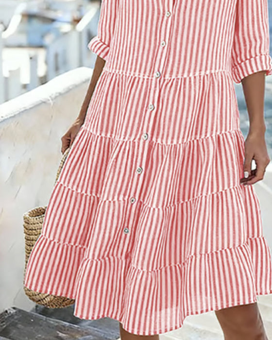 Vertical Striped Shirt Dress