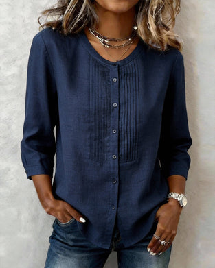 Three-Quarter Sleeve Cotton Button-Down Shirt