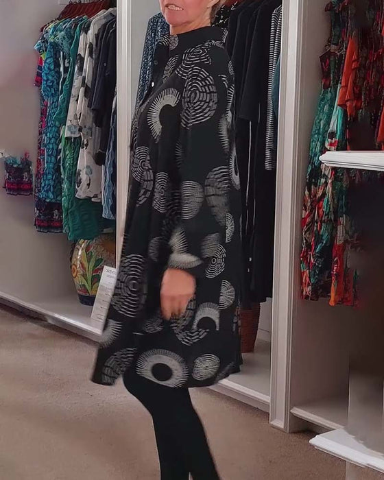 Geometric print lapel casual dress