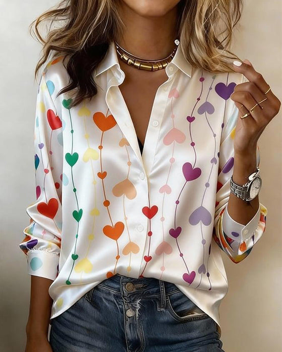 Heart Print Collared Shirt