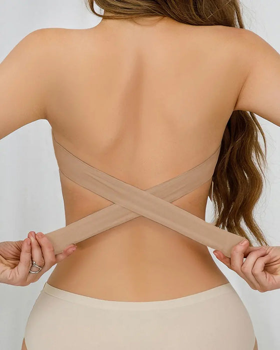 Strapless Seamless Side Closure Criss Cross Bra Top