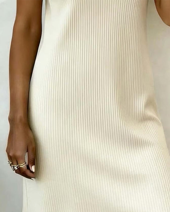 Stylish Round-Neck Button-Down Straight Dress