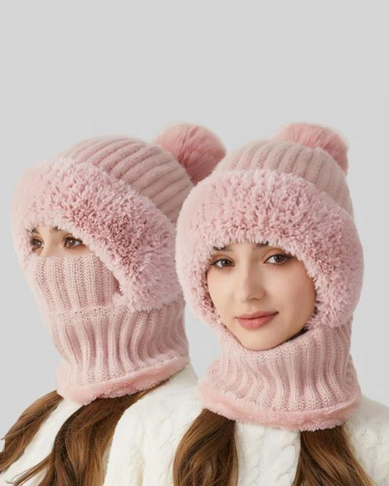 Women's Solid Color Pom Pom Decor Beanie Hat