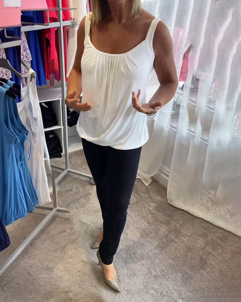 Set Pleated solid casual sleeveless top