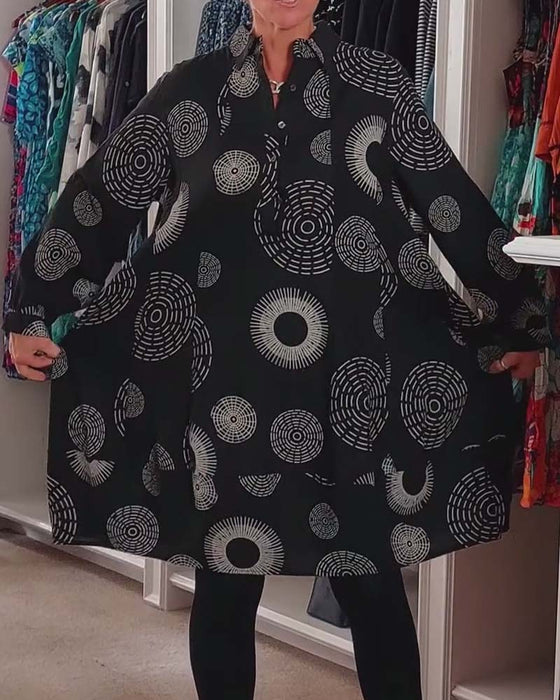 Geometric print lapel casual dress