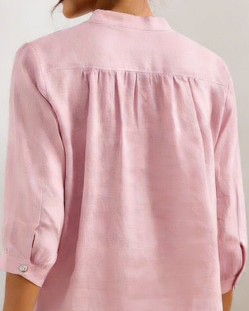 Casual Cotton Solid-Color V-Neck Blouse