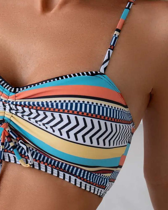 Resort Print Bikini Three-Piece Swimsuit
