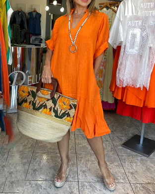 Lapel Casual Short Sleeve A-Line Dress