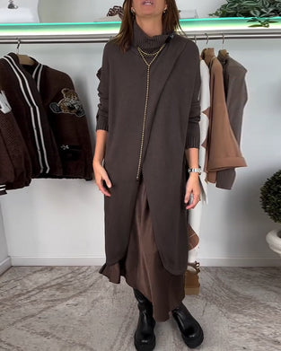 Fashion solid color high collar slit pullover