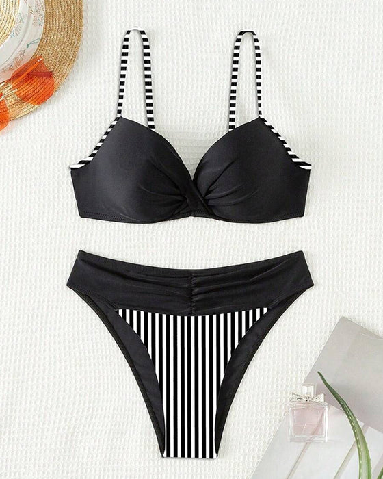 Sexy Striped Contrast Triangle Bikini
