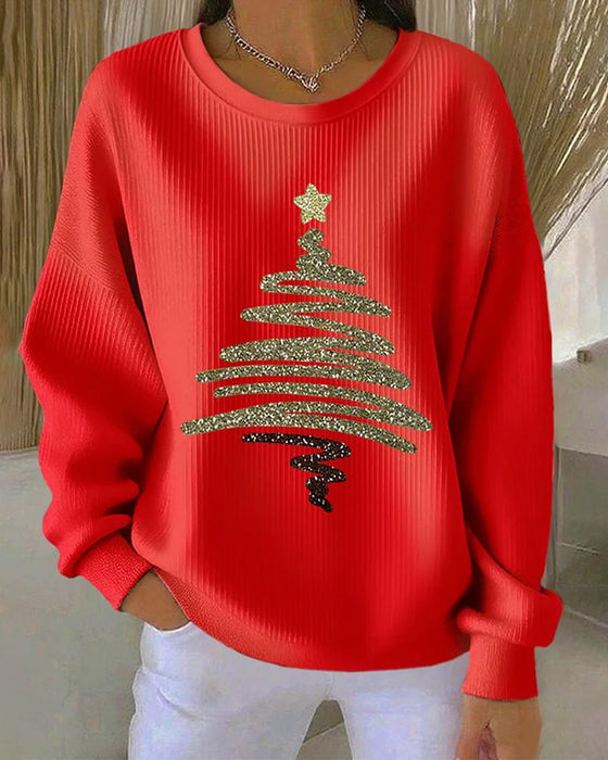 Loose Pitted Christmas Print Sweatshirt