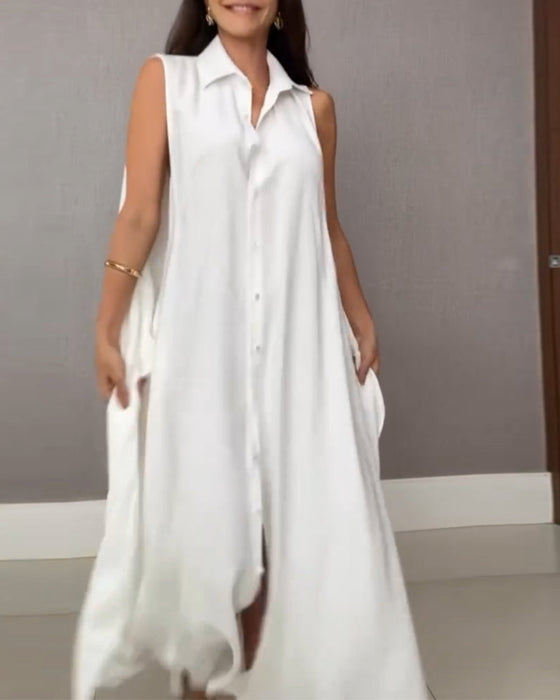 Sleeveless Lapel Shirt Dress