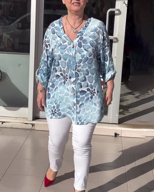 Casual printed v-neck button-down shirt