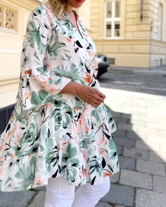 V-neck floral print elegant blouse