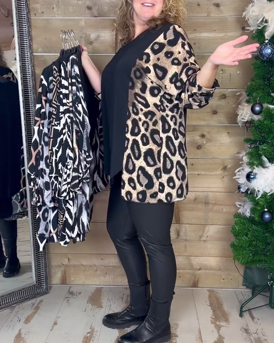 Leopard print crew neck casual top
