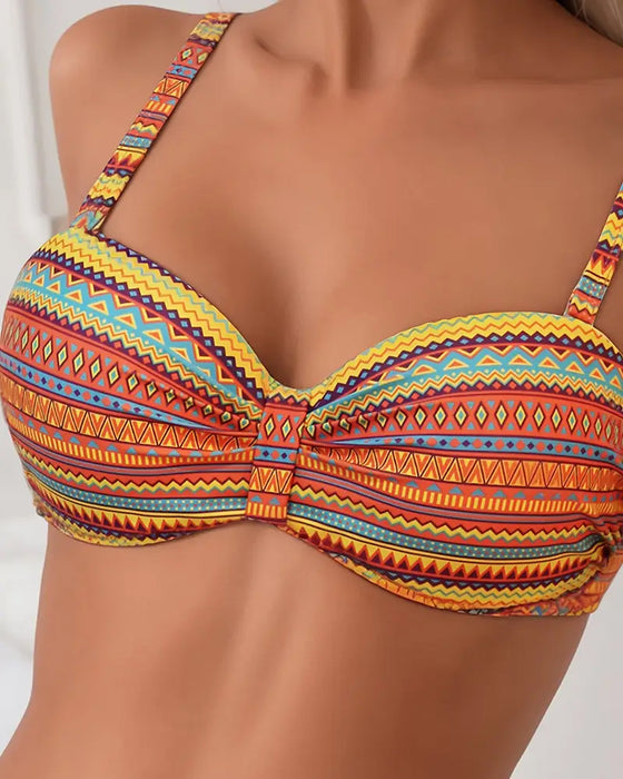 Two-Piece Bra Striped Print Swimsuit