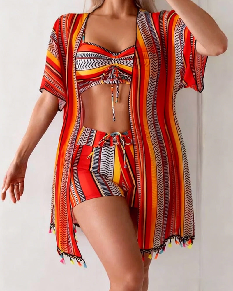 Resort Print Bikini Three-Piece Swimsuit