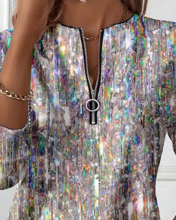 Half-Zip Printed Long-Sleeved Sweatshirt