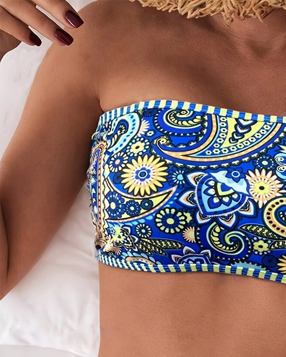 Two-Piece Ethnic-Style Printed Swimsuit