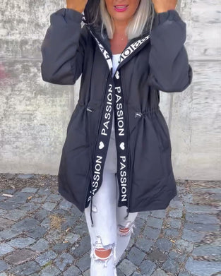 Casual letter print drawstring hooded coat