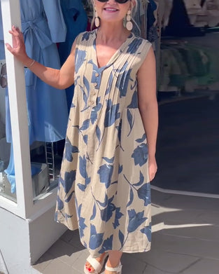 V-Neck Sleeveless Printed Dress