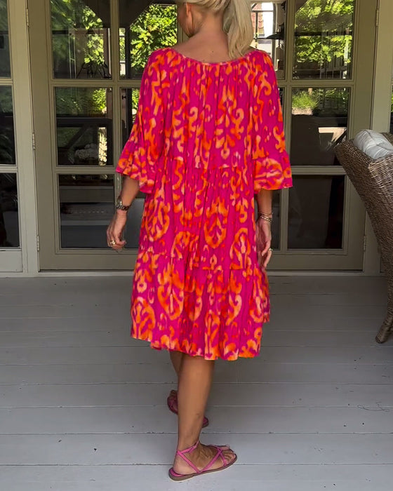 Bell sleeve loose printed dress