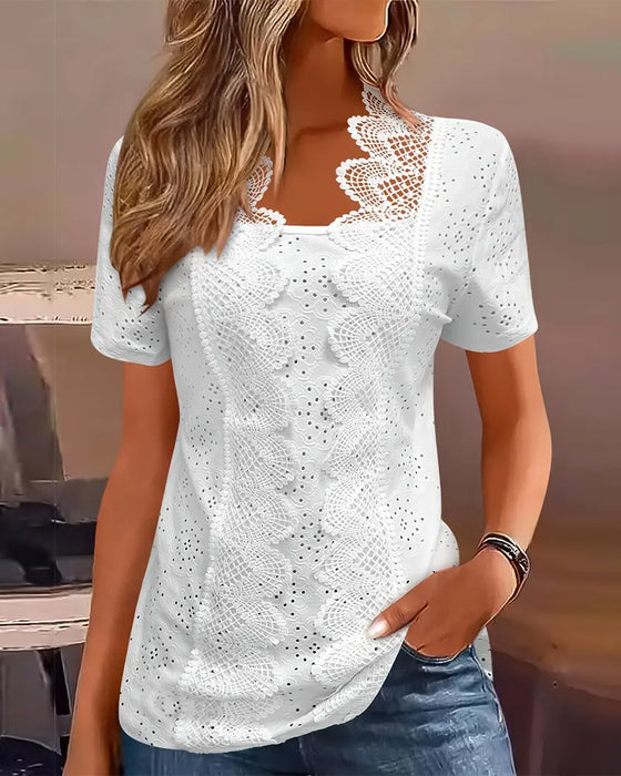 Solid Color Fashionable Lace Blouse