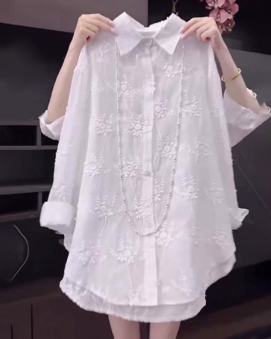 Solid Embroidered Drop Shoulder Shirt
