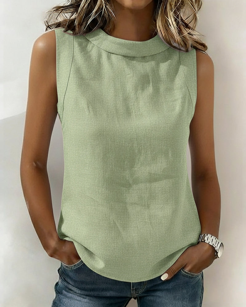 Pure Cotton Collared Sleeveless Blouse
