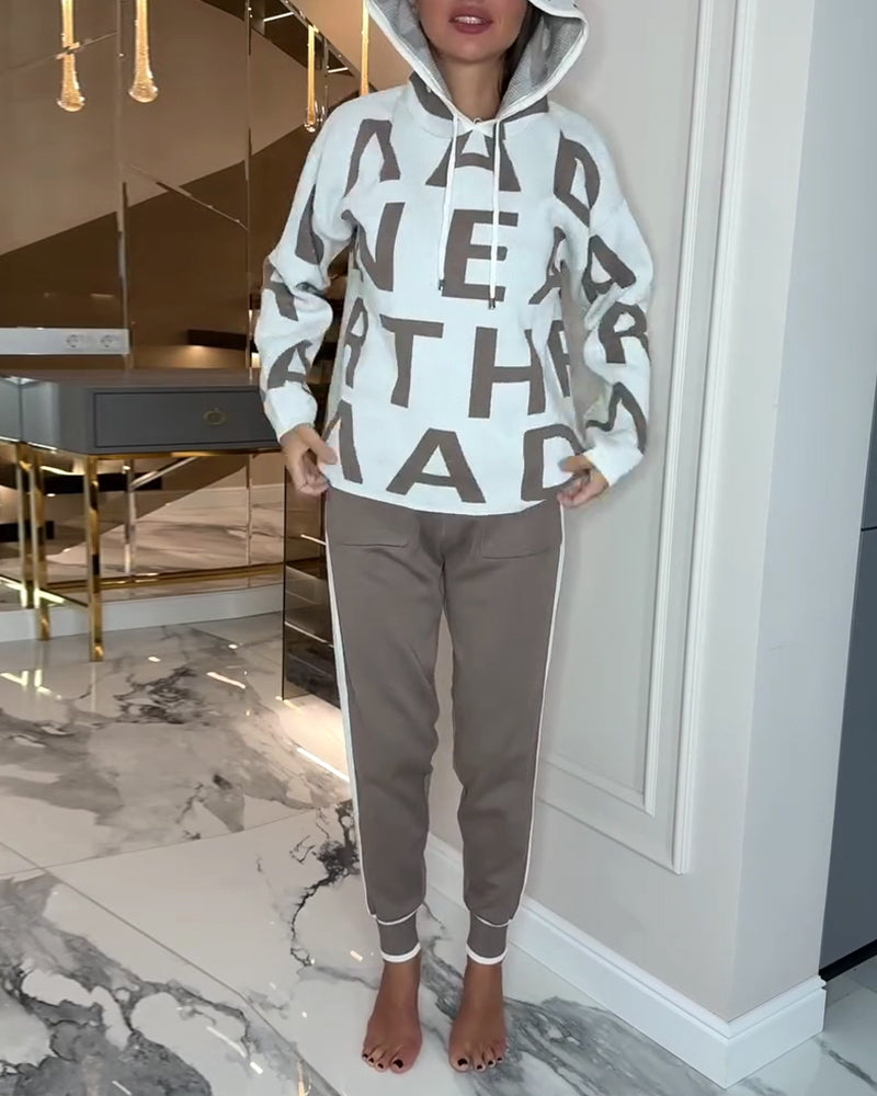 Hooded Letter Fashion Two-Piece Set