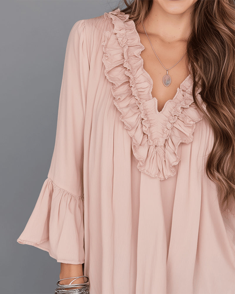 Elegant V-Neck Ruffle Blouse