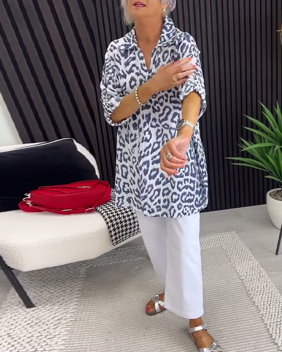 Lapel Leopard Print Blouse