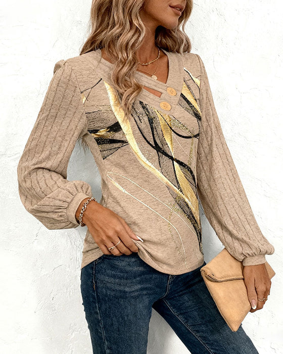 Striped Print Lantern Sleeve Top