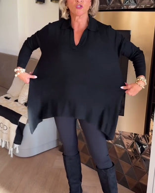 Irregular Lapel Long-Sleeved Top