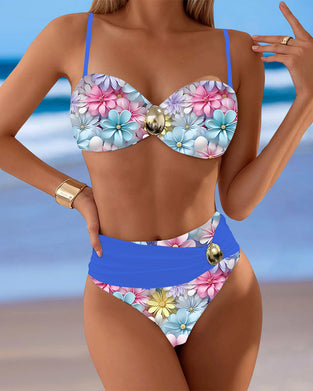 Sexy Printed Bra Contrast Swimsuit