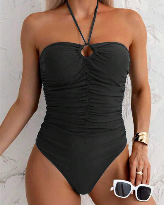 Solid Color One-Piece Bikini