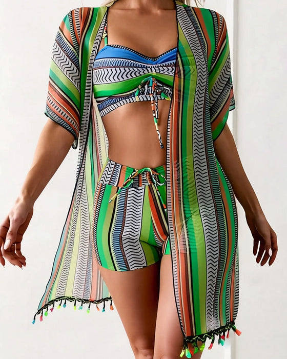 Resort Print Bikini Three-Piece Swimsuit