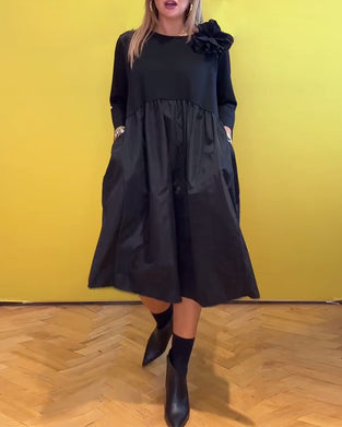 Round neck solid color casual dress