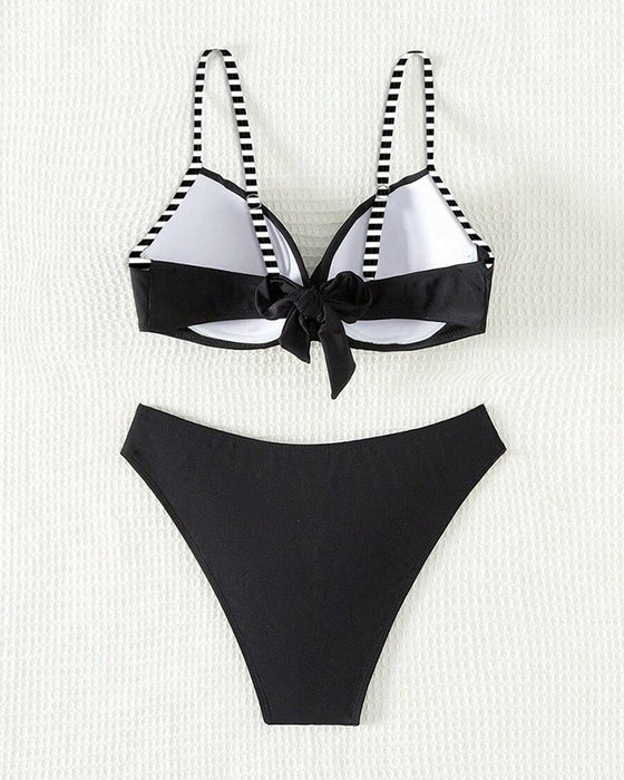 Sexy Striped Contrast Triangle Bikini