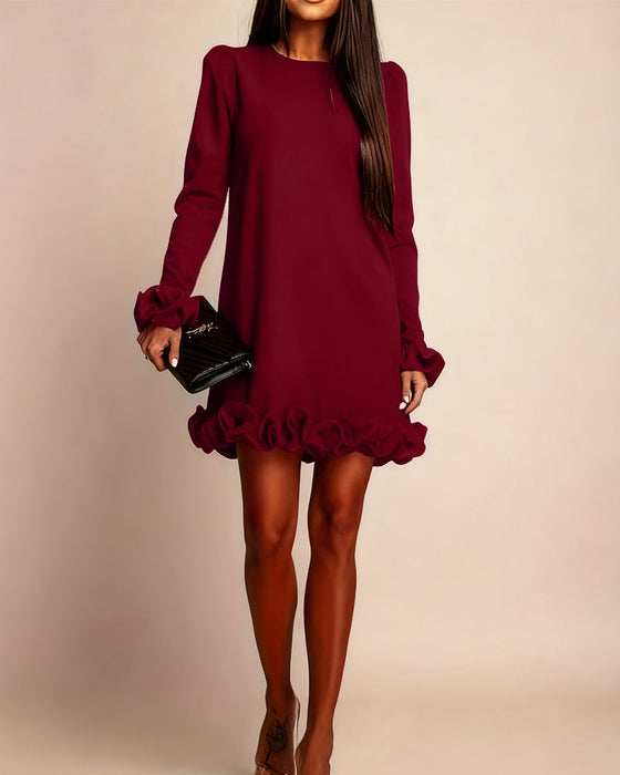 Puff Sleeve Straight Flower Bud Dress