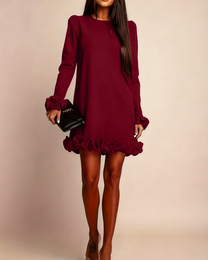 Puff Sleeve Straight Flower Bud Dress