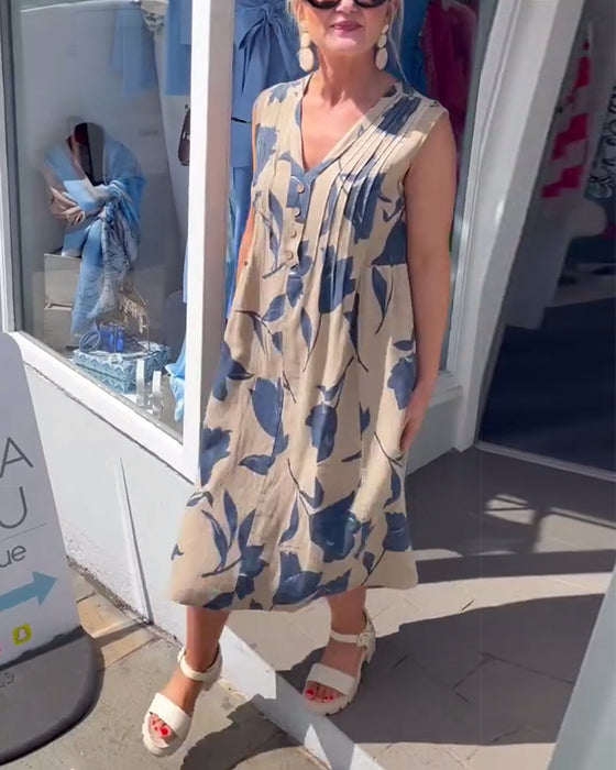 V-Neck Sleeveless Printed Dress